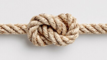 Close-Up of a Knotted Natural Fiber Rope on White Background