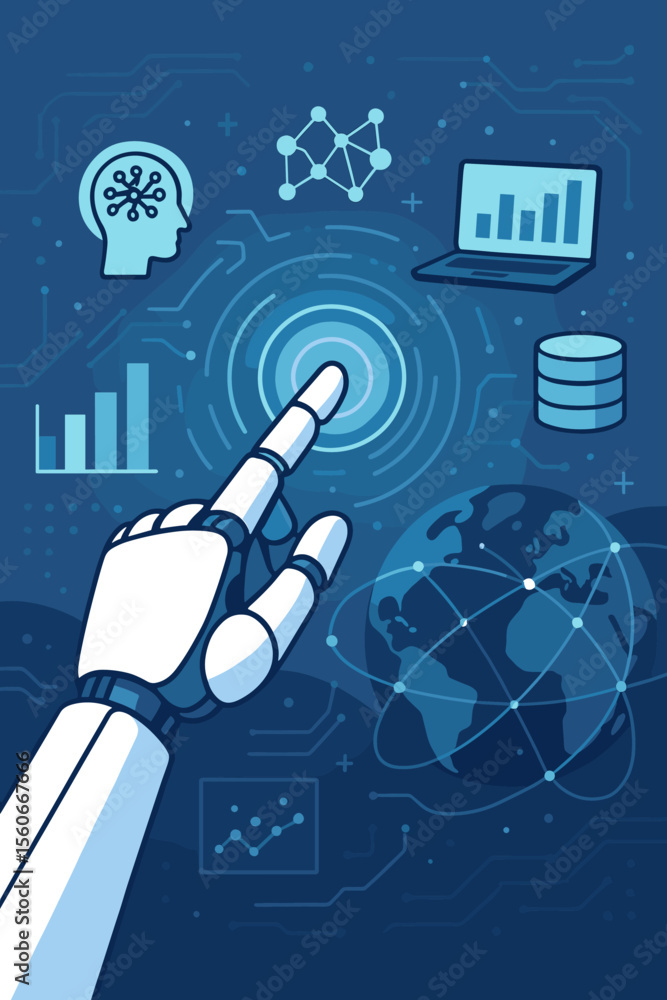 Aufkleber artificial intelligence concept with robot hand accessing big data. machine learning, data science, 