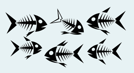Abstract Black Fish Skeletons, Simple Design, Flat Style