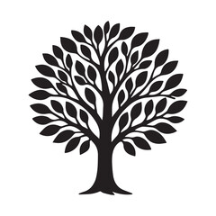 Naklejka premium Silhouette of a Lush Tree with Dense Foliage Against a White Background Emphasizing its Natural Form