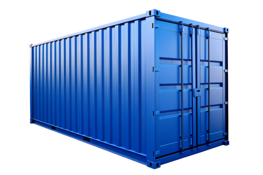  blue cargo container isolated on white background PNG ,AI GENERATED