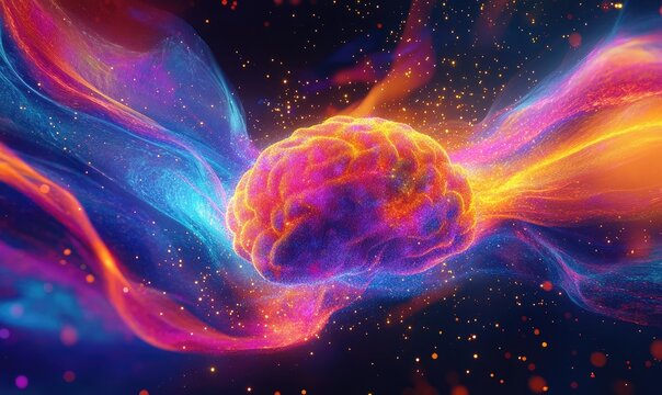 Abstract brain swirling in vibrant energy