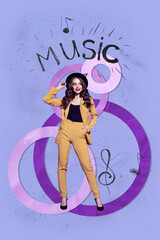 Vertical pop trend collage of happy girl guy dance weekend chill celebration party relax entertainment enjoy holiday music