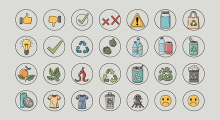 Collection of Colorful Recycling and Waste Management Icons