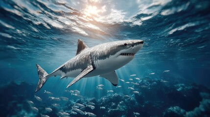 Fototapeta premium Great white shark underwater hunting