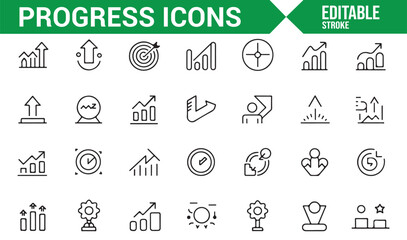 Progress tracking icons for measuring success and business development goals.