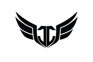 Obraz premium Letter J, JJ Logo vector illustration with shield and wings.