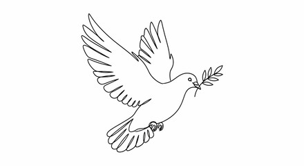 Obraz premium Elegant Dove with Olive Branch Continuous Line Art Illustration