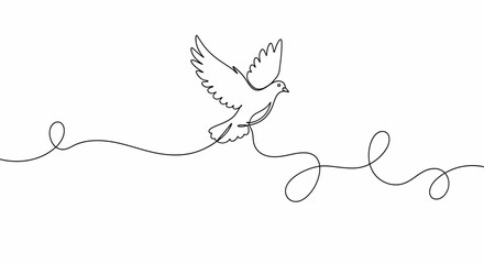 Minimalist Dove in Flight: Single Line Art, Peace Symbol, Black Outline