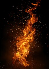 Realistic flames and fiery textures on a black background.