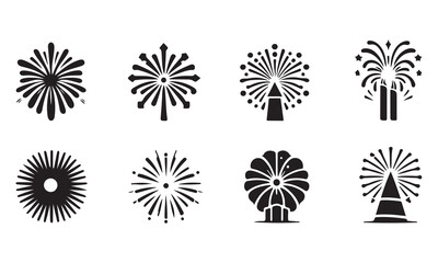 Firework Burst Silhouettes Patriotic Vector Icon set for Independence Day USA vector illustration.