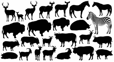 Silhouetted Animals Collection: Diverse Wildlife Silhouettes on White Background