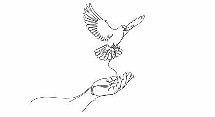 Single-Line Drawing of a Dove Taking Flight from an Outstretched Hand