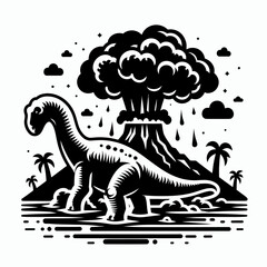 Sauropod Walking Near Volcanic Ash in a Prehistoric Landscape © Samra