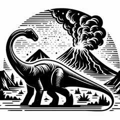 Sauropod Walking Near Volcanic Ash in a Prehistoric Landscape