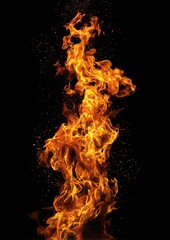 Realistic flames and fiery textures on a black background.