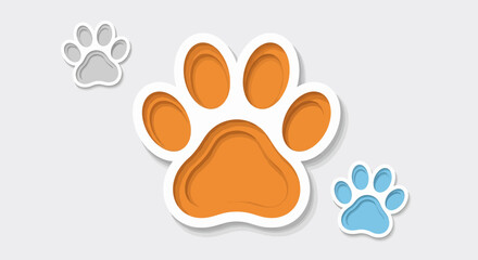 Three Layered Animal Paw Prints in Orange, Gray, and Light Blue