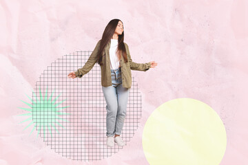 Image full pop trend collage of happy girl guy dance weekend chill celebration party relax...