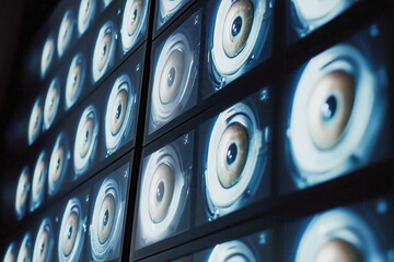 AI-powered surveillance system analyzing footage from multiple cameras, detecting unusual activities and alerting security personnel