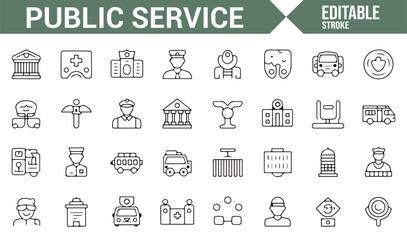 Set of symbols for public service agencies, including police, ambulance, and fire departments.