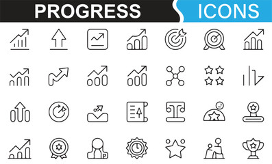 Minimalist icons of performance, growth, and upward progress in business and success.