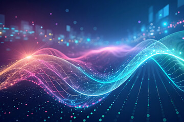 Abstract technology background AI data stream flowing in digital space