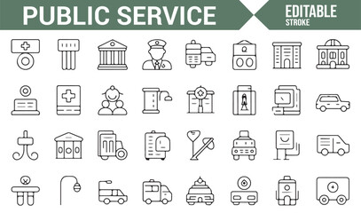 Simple icons for public institutions like courts, police stations, and healthcare facilities.