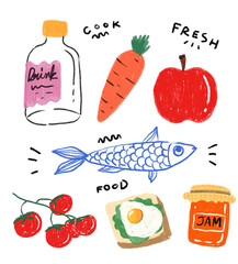 set of food and drink drawn for templates.