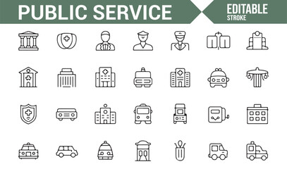 Collection of icons representing civil services, public safety, and government operations.