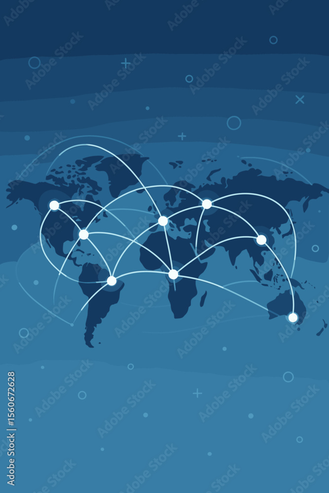 Poster global network communication technology concept. world map background for internet business and soci