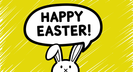 Happy Easter Message in Speech Bubble with Bunny Illustration