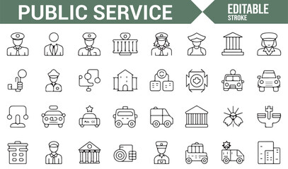 Minimalist icons for public institutions such as police, hospitals, and emergency vehicles.