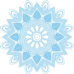 A serene and elegant mandala design presented as a delicate blue outline on a white background