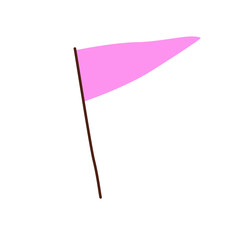 Flag on pole. Triangle-shaped party pennant, festive banner on stick. Holiday decoration. Birthday accessory, pointed decor, ornament. Flat graphic vector illustration isolated on white background