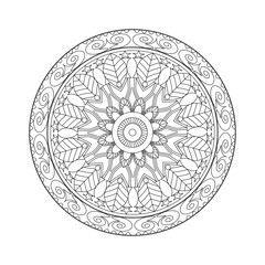 A beautiful and highly detailed black and white mandala, perfect for adult coloring books, art therapy, or creative projects. 