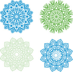 A versatile set of four unique mandala designs, each featuring intricate patterns and vibrant color palettes.