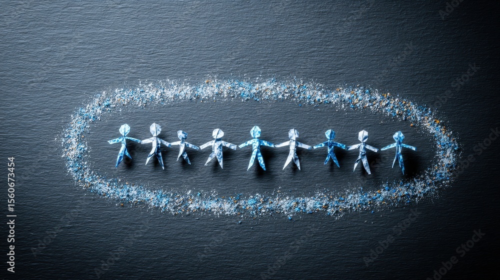 Poster blue paper figures forming a unity circle on dark background