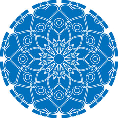 A serene and elegant mandala design presented as a delicate blue outline on a white background