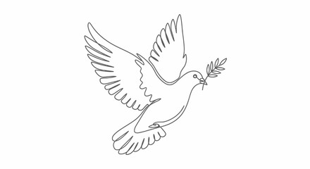 Single-Line Drawing of Dove with Olive Branch, Symbolizing Peace