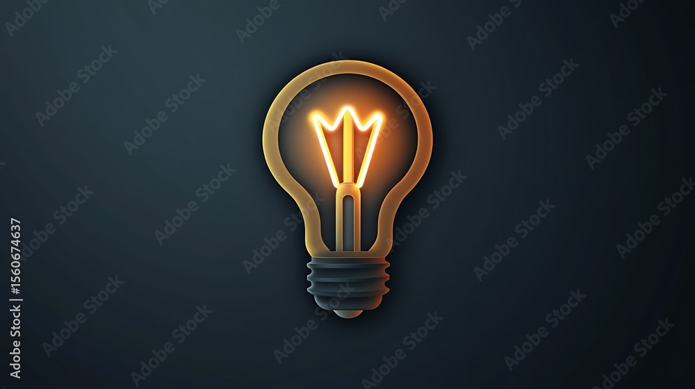 Poster high-definition material vector icon of a glowing lightbulb on dark solid background