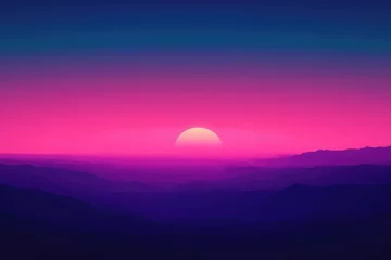 Fotobehang Vibrant sunset over rolling hills with a pink sky © designhutt
