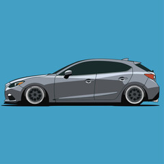 Silver Sport Car side view vector art illustration