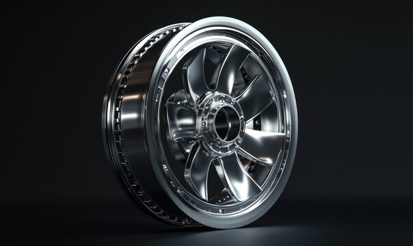 Sleek, metallic wheel design, highly detailed, studio shot - Powered by Adobe