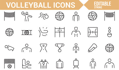 Volleyball sport symbols for illustrating games, athletes, and achievements in team sports.