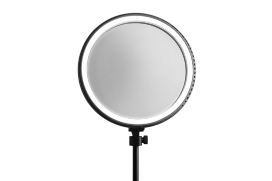 Versatile ring light illuminating creative shoots casting a bright glow for flawless videos on transparent background