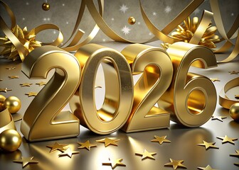 Golden 2026 3d numbers on white background  New Year 2026