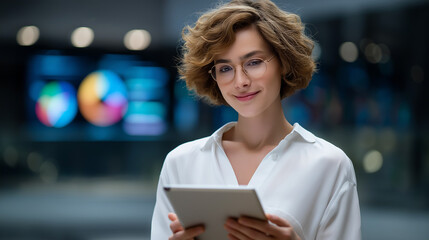 A woman analyzing A/B test results on a tablet