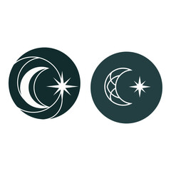 Decorative Crescent Moon and Star Icons – Islamic and Celestial Symbol Set in Circular Badges
