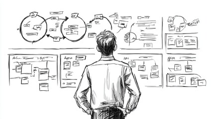 Agile project management hand drawn outline doodle icon. Scrum strategy, scrum development concept. Vector sketch illustration for print, web, mobile and infographics on white background., no logos, 