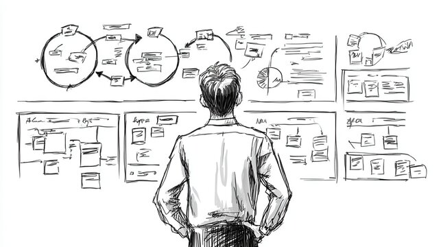 Agile project management hand drawn outline doodle icon. Scrum strategy, scrum development concept. Vector sketch illustration for print, web, mobile and infographics on white background., no logos, 